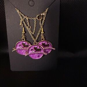 Charming Purple and Gold Cat Necklace Set